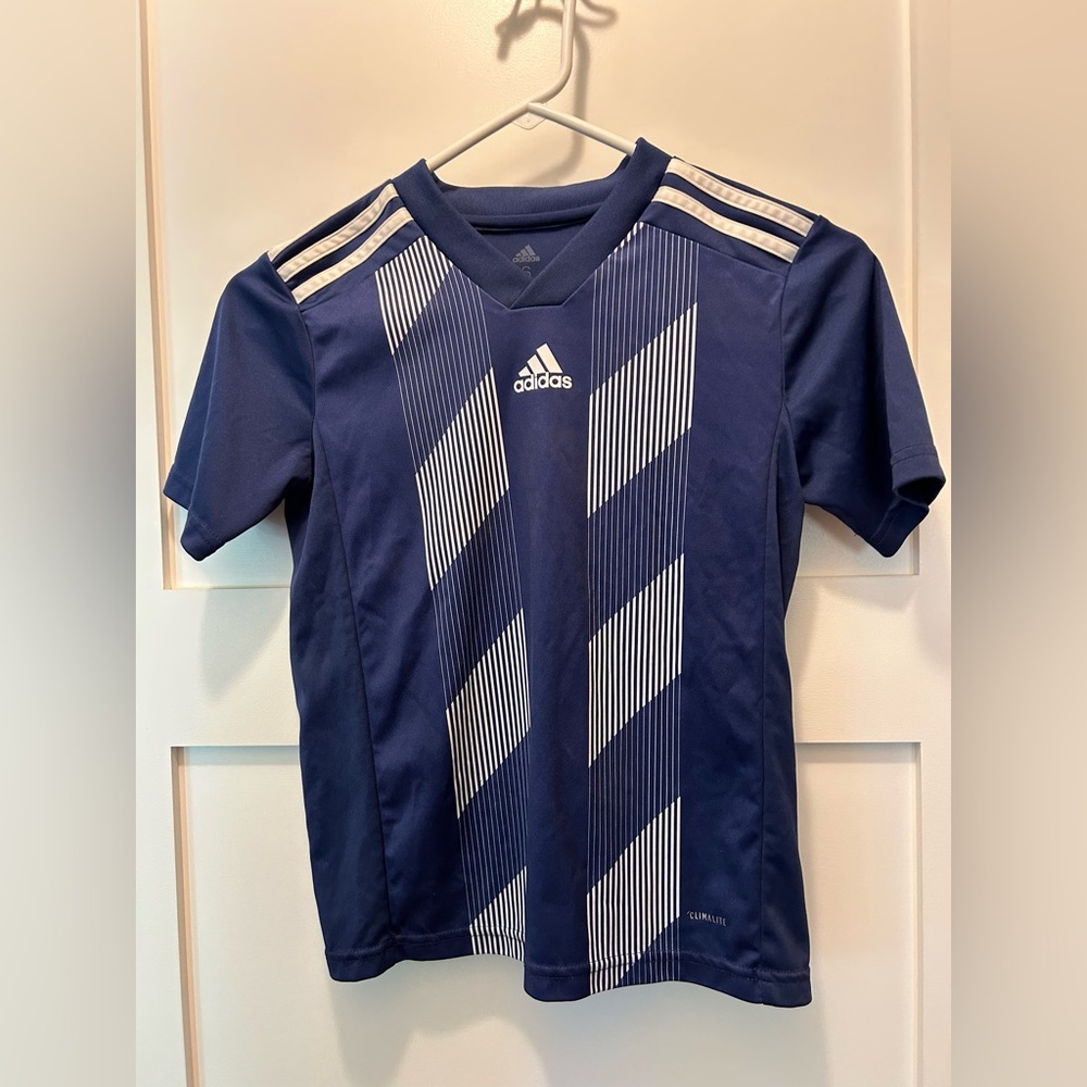 adidas Kids Blue and White Striped Jersey